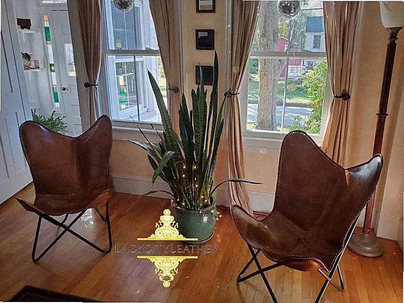 2Pcs Premium Leather Butterfly Relax Chair Folding Frame Rustic Lounge Accent Pl