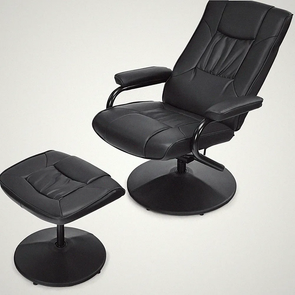 360° PU Leather Lounge Accent Armchair Swivel Recliner Chair w/ Ottoman Black