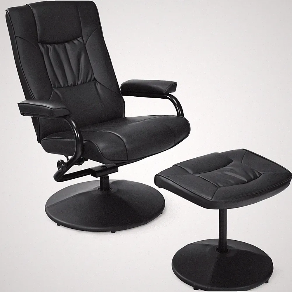 360° Swivel Recliner Chair PVC Leather Lounge Accent Armchair w/ Ottoman Black