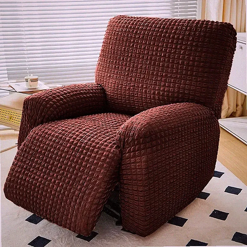 4pcs/set Seersucker Plaid Recliner Chair Covers Armchair Cover Solid Anti-slip