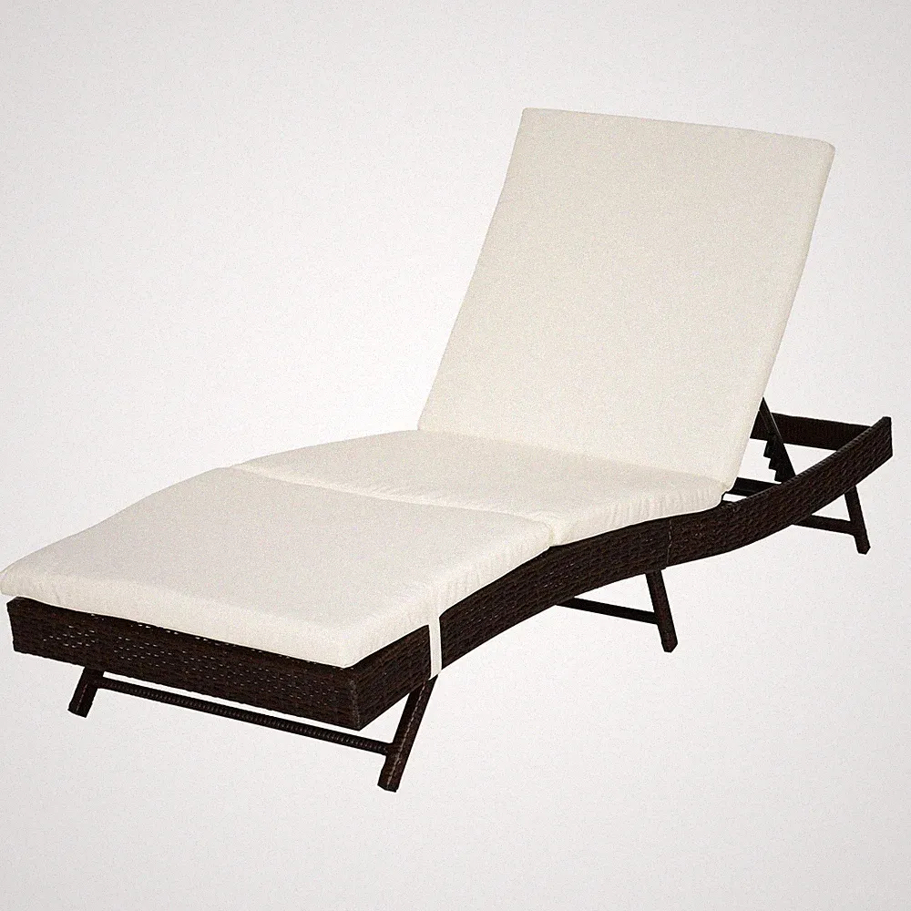 78.75-Inch Poolside Lounger Steel Frame PE Wicker 5-Pos Recline Coffee