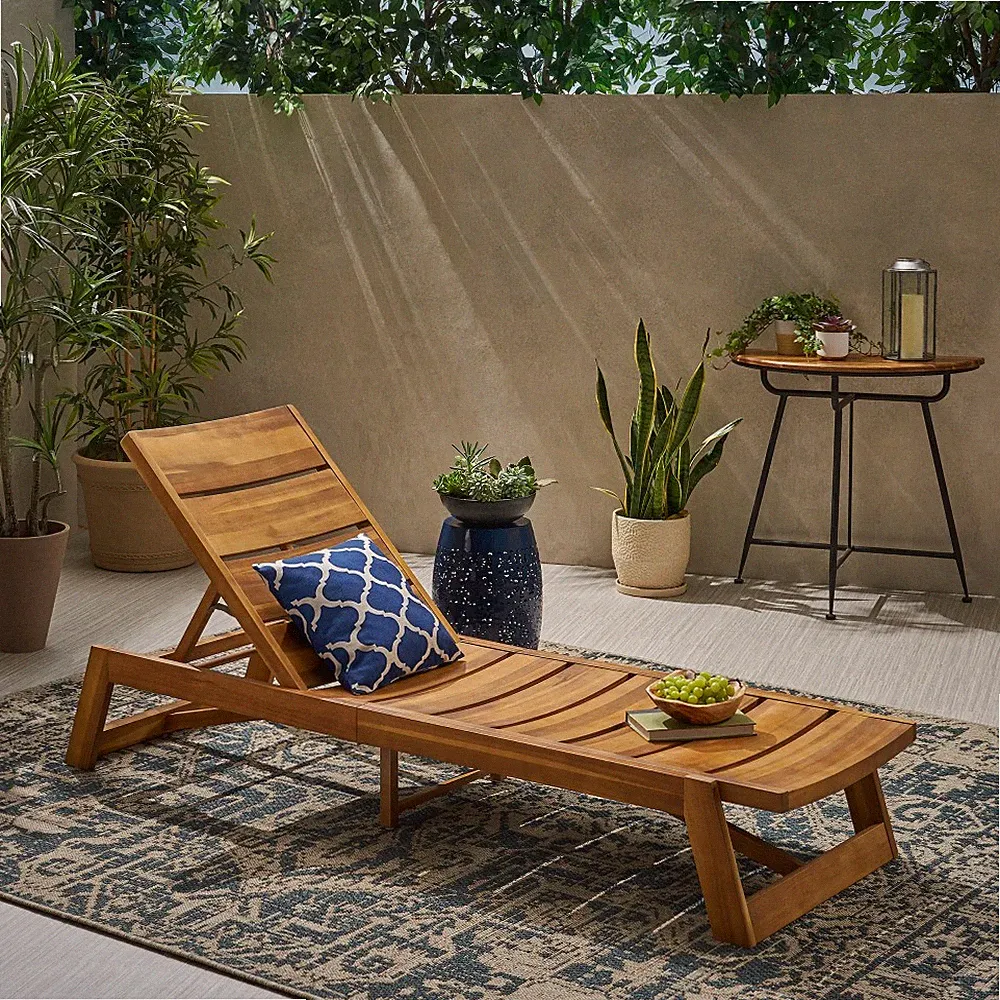 Acacia Wood Patio Reclining Chaise Lounger, Adjustable, 400lb Capacity