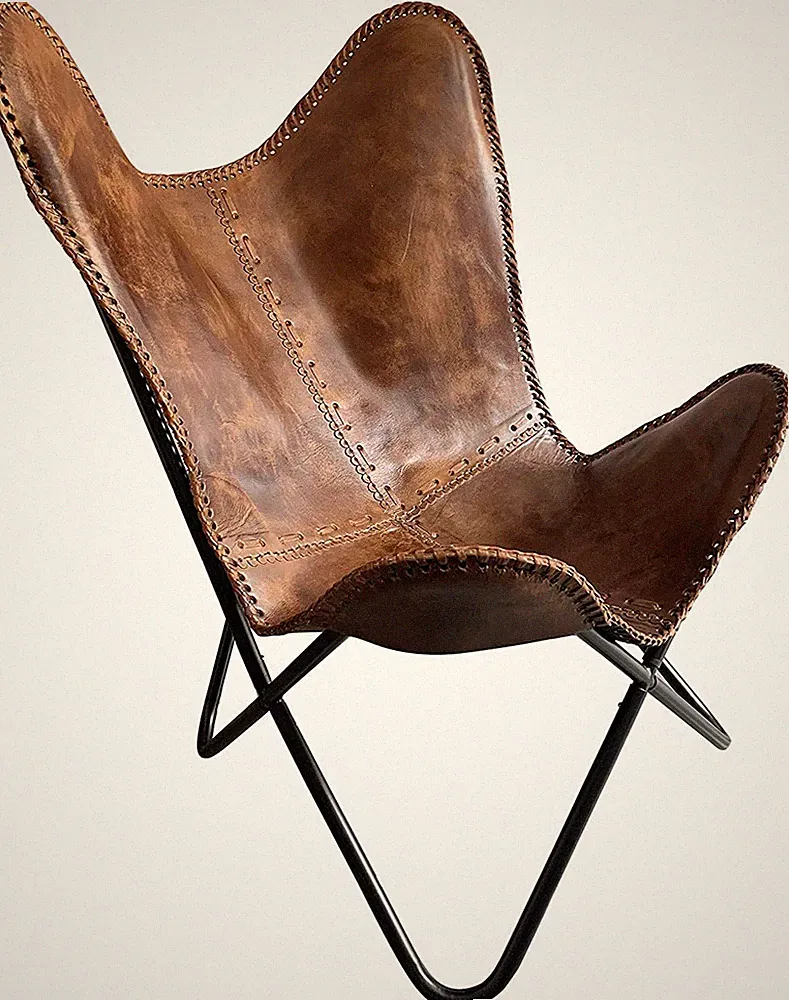 Antique leather butterfly chair Leather accent chair BKF living room chair