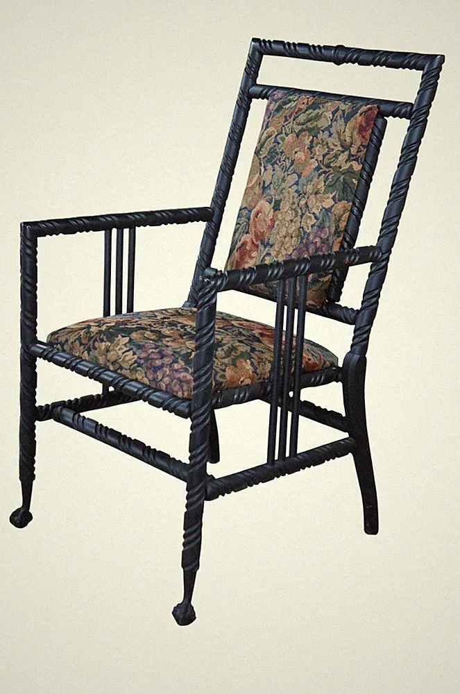 Antique Victorian Mahogany Painted Hunzinger Barley Twist Arm Chair Ball & Claw