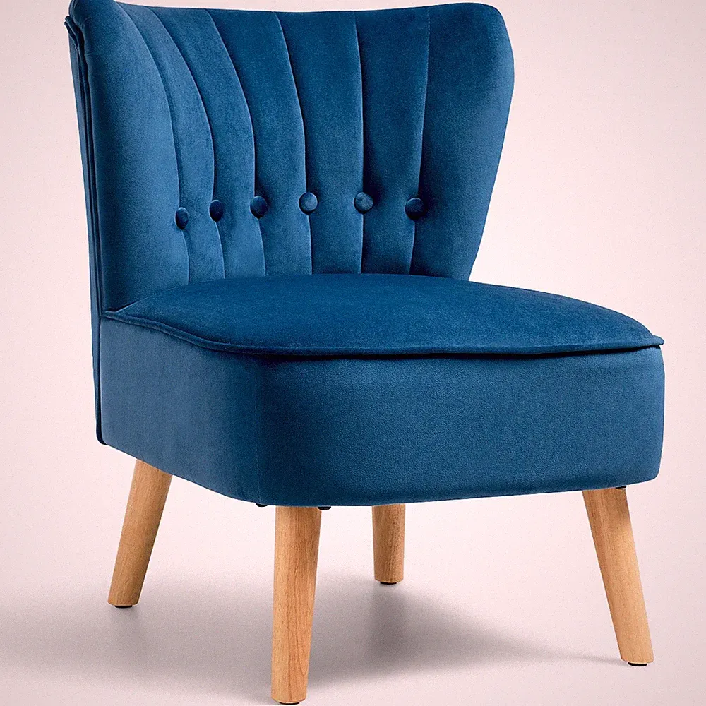 Armless Accent Chair Tufted Velvet Leisure Chair Single Sofa Upholstered Blue