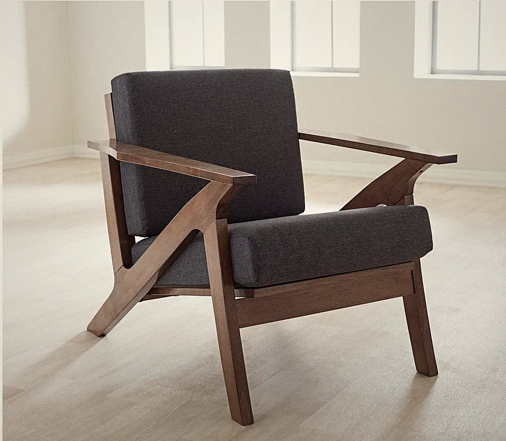 Baxton Studio Cayla Gray Fabric and Walnut Wood Lounge Chair