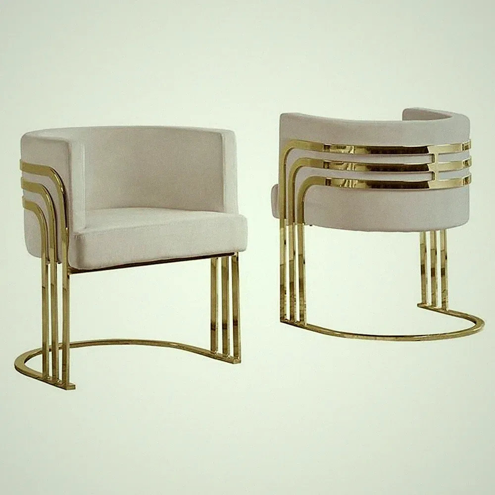 Beige Cream Velvet Accent Barrel Leisure Chair with Gold Chrome Legs