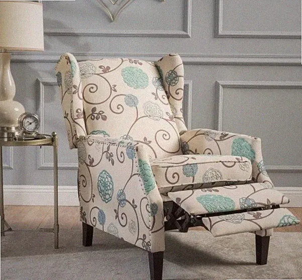 Blue White Floral Wingback Pushback Armchair Club Recliner Accent Arm Chair New