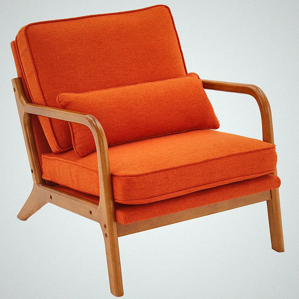 Burnt Oak Lounge Chair w/ Upholstered Seat & Armrests, Indoor Single Chair
