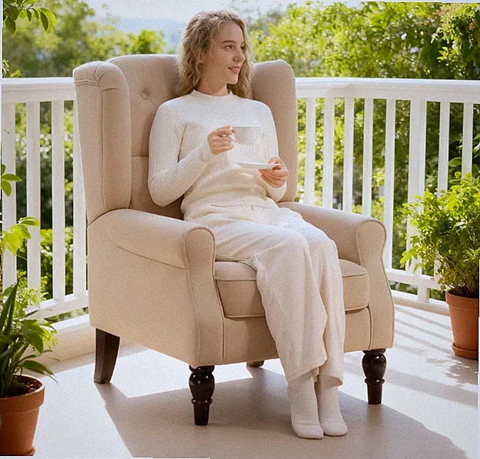 Button-Tufted Lounge Chair,Beige