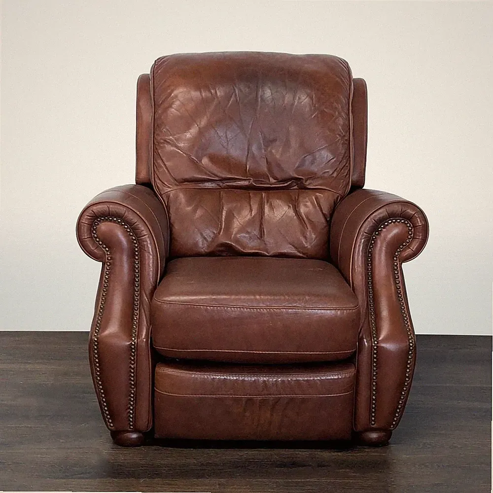 Classic Brown Leather Recliner Lounge Chair with Nailhead Trim