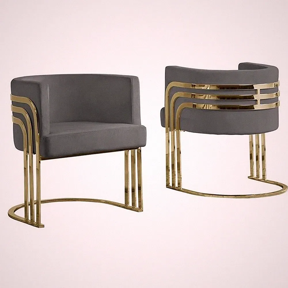 Dark Gray Velvet Accent Barrel Leisure Chair with Gold Chrome Legs