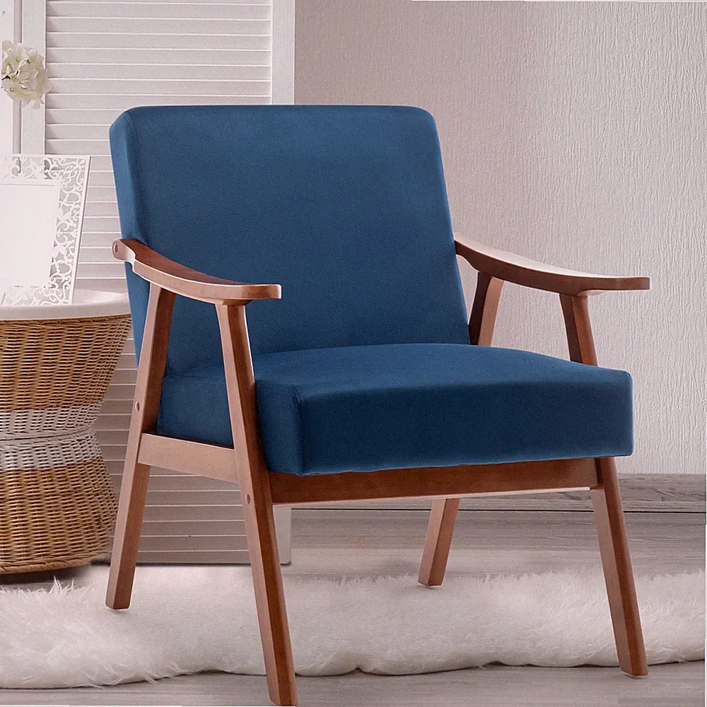 Extra-Thick Backrest Accent Chair | Mid-Century Modern Velvet Lounge Chair, Wood