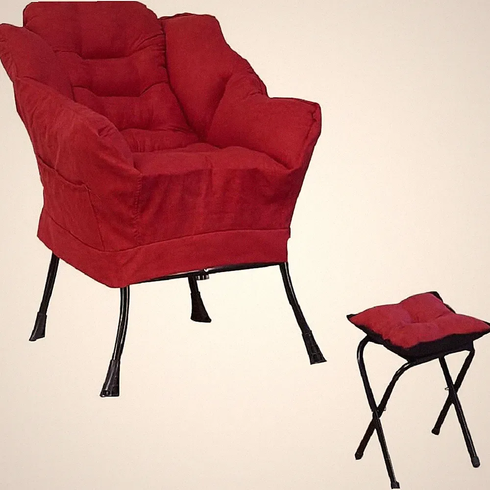 Fabric Large Lazy Chair Accent Reading Lounge Sofa Chair with Armrest & Ottoman