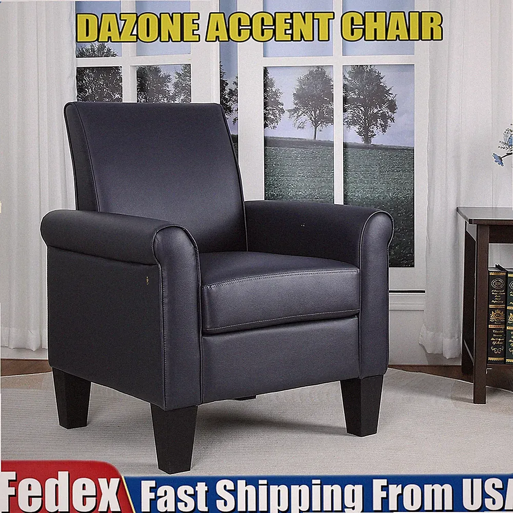 Faux Leather Accent Chair Living Room Arm Chairs Comfy Modern Sofa Chair Blue