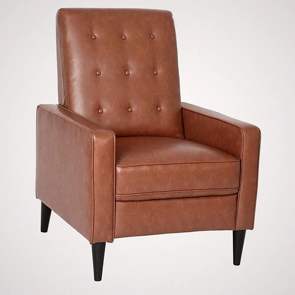 Flash Furniture Upholstery LeatherSoft & Wood Pushback Recliner in Cognac Brown