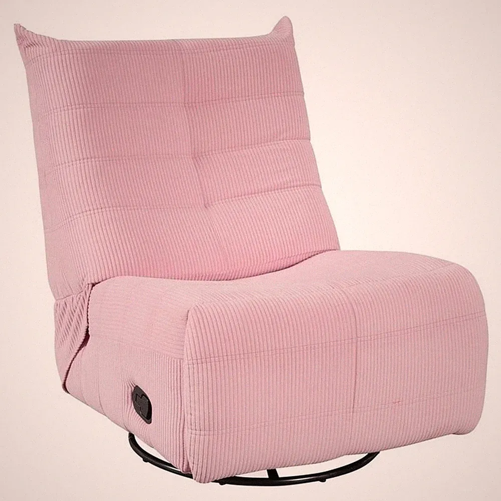 Gea 35 Inch Swivel Recliner Chair- Tufted- Pink Corduroy- Solid Wood