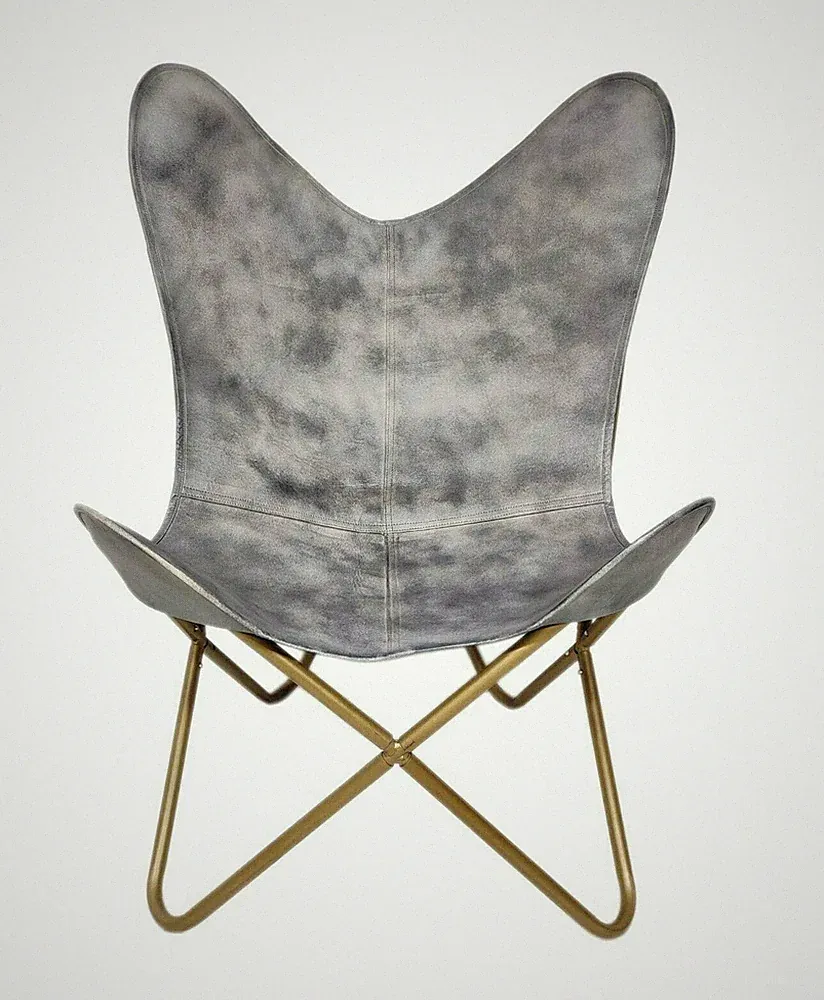 Genuine Leather Butterfly Folding Chair Rustic Modern Lounge Accent Seating Plw