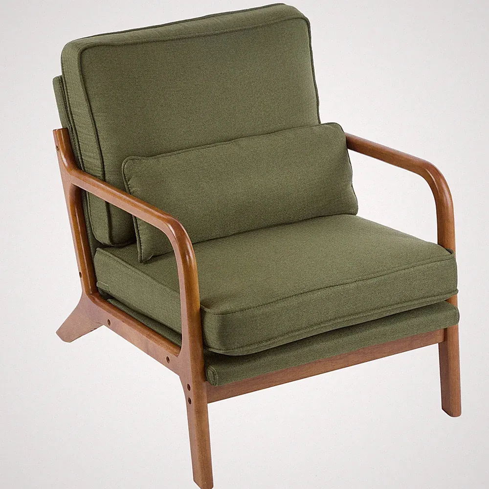 Green Upholstered Lounge Chair with Sturdy Wood Frame (330LBS Weight Capacity)