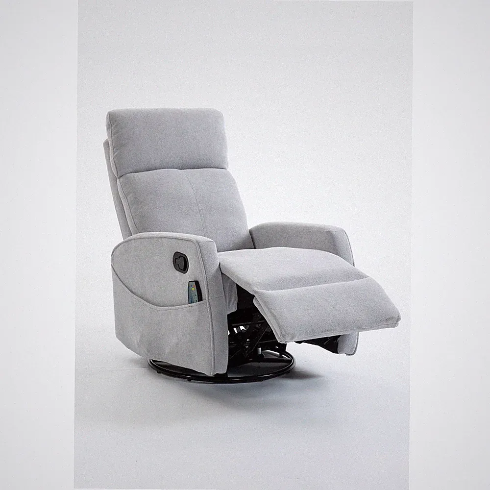 Grey Velvet Reclining Swivel Armchair w/ 360° Rotation - Comfy Accent Chair