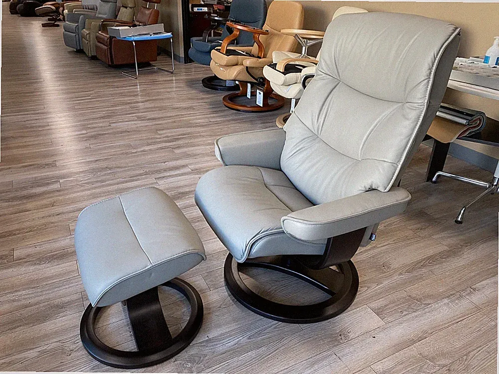 IMG Nordic Recliner Chair + Ottoman - Trend Grey Leather - Espresso Wood