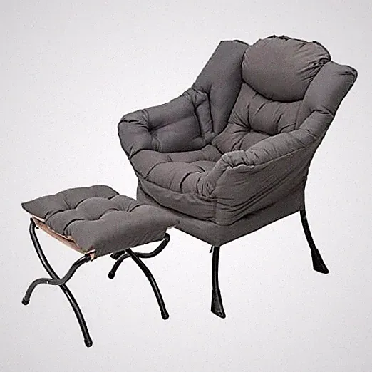 Lazy Chair and Ottoman, Large Accent Lounge Chair with Armrests and a Side Grey