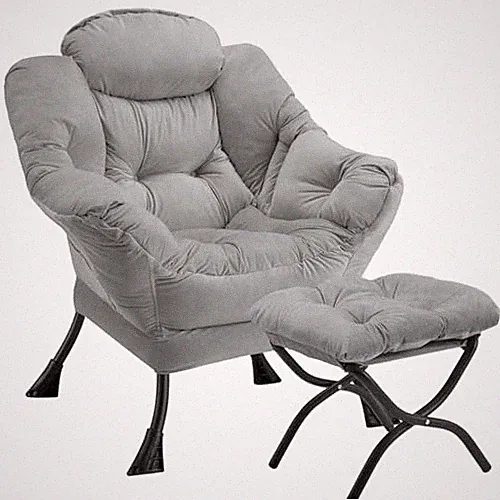 Lazy Chair with Folding Ottoman Modern Large Accent Light Grey-f