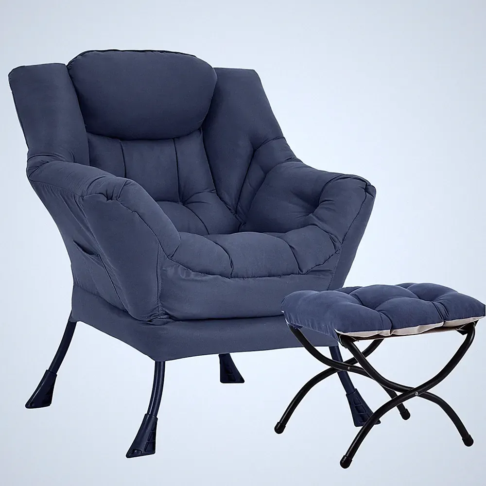 Lazy Chair with Ottoman, Large Navy Accent Chair with Ottoman, Comfy Reading...