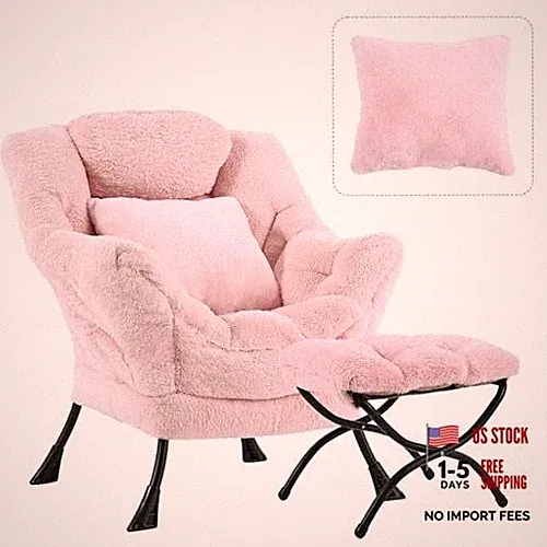 Lazy Chair with Ottoman, Large Pink Accent Chair with Plush Cotton Candy Pink