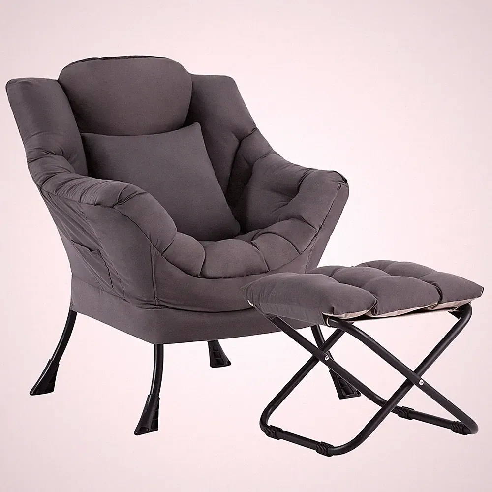 Lazy Chair with Ottoman, Modern Accent Leisure Sofa Chair with Footrest Stool...