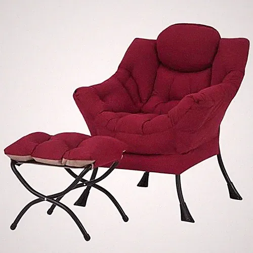 Lazy Chair with Ottoman, Modern Lounge Accent Chair with Armrests and Burgundy