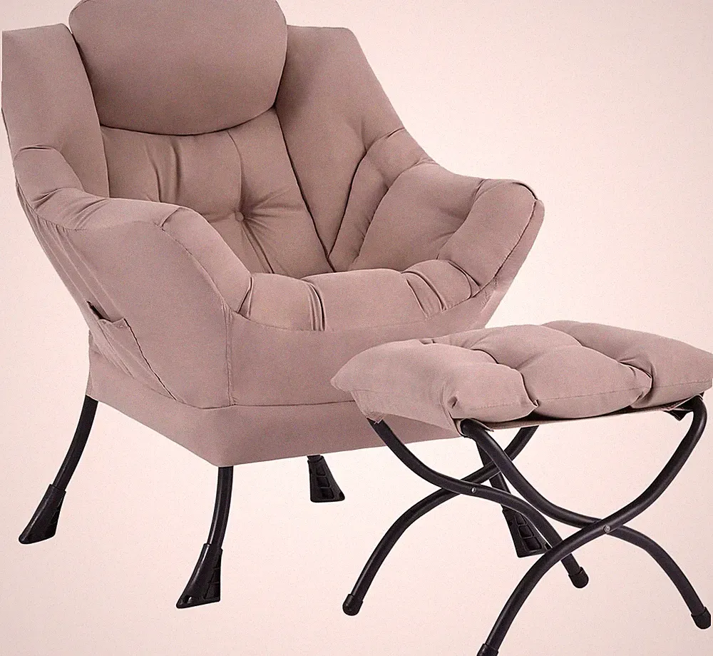 Lazy Chair with Ottoman, Modern Reading Accent Chair with Armrests and a Side Po