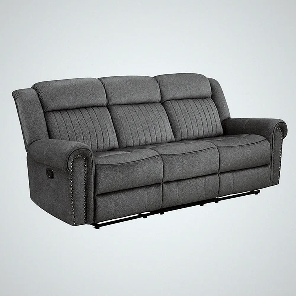 Lexicon 19.5" Transitional Fabric Double Reclining Sofa in Charcoal