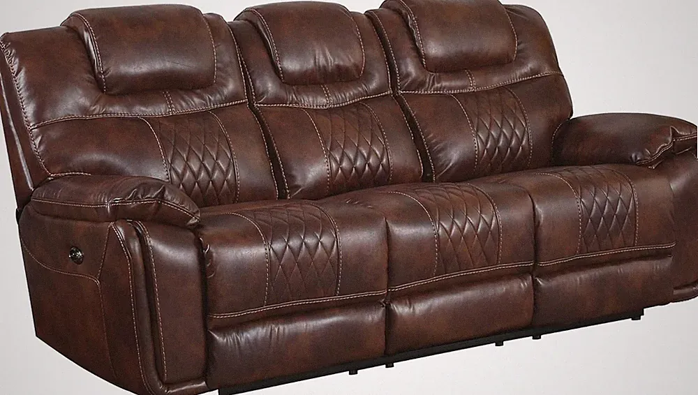 Luxurious Brown Diamond Power Double Recliner Sofa for Ultimate Comfort