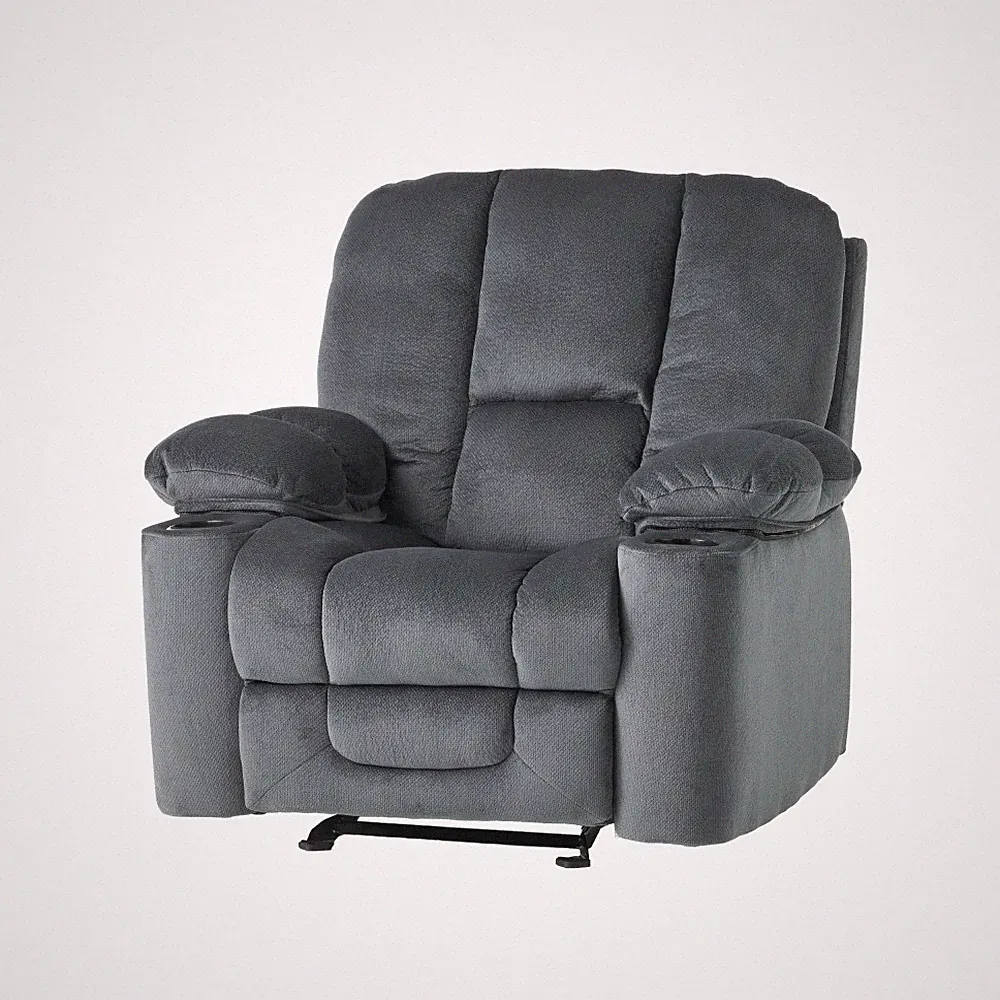 Manual Recliner Chair Silver - Skin-Friendly Fabric with Dual Cup Holders