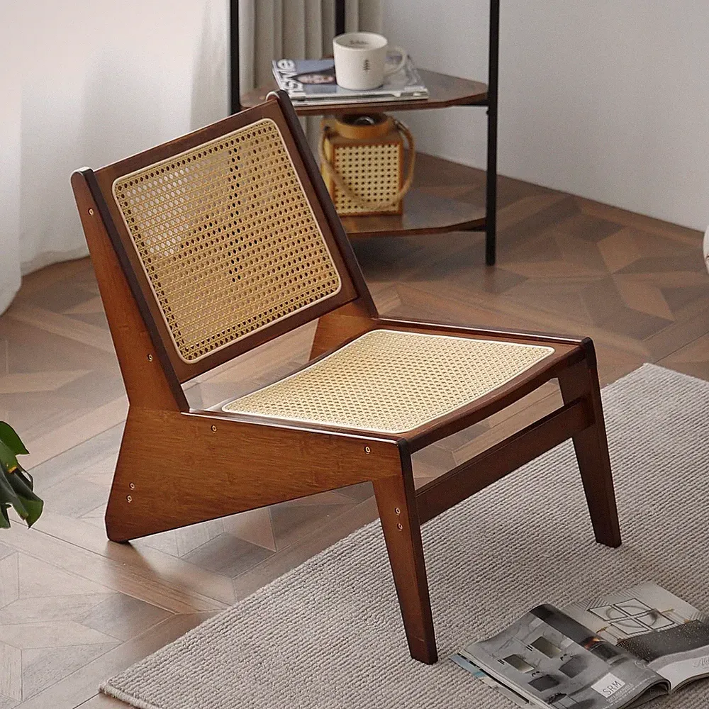 Mid Century Modern Accent Chair for Living Room, Low Lounge Chair with Solid Woo