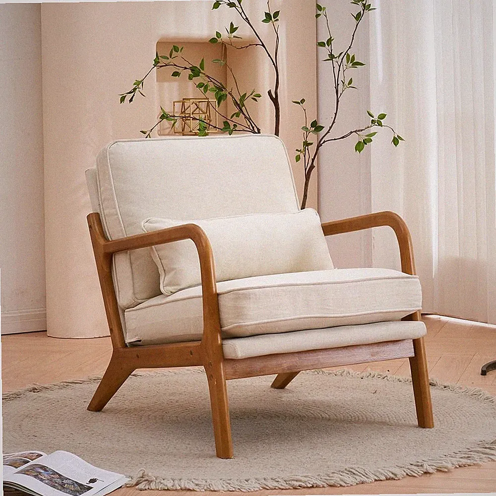 Mid-Century Modern Accent Chair with Lumbar Pillow - Comfy Lounge Chair