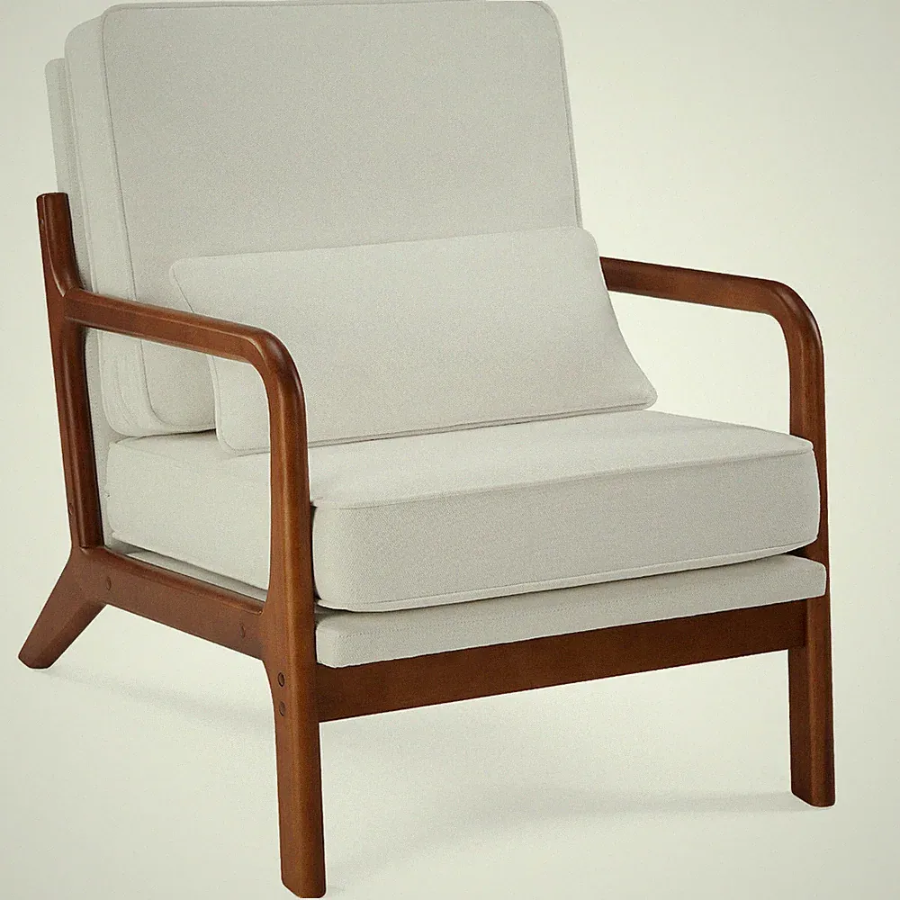 Mid Century Modern Accent Chair with Lumbar Pillow Comfy Lounge Reading Armchair