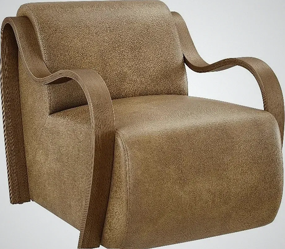 Mid-Century Modern Vegan Leather Lounge Chair with Bentwood Arms in Toast