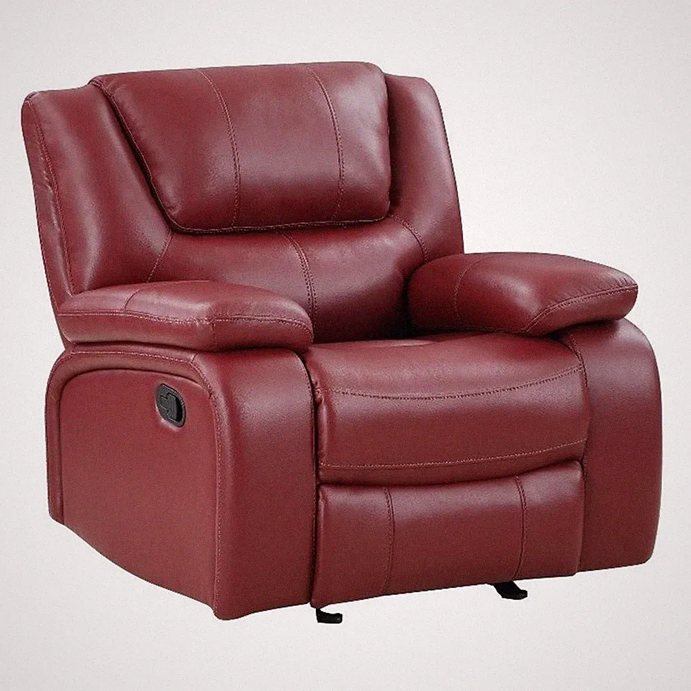 Mila 38 Inch Manual Recliner Accent Sofa Chair- Red Faux Leather- Wood