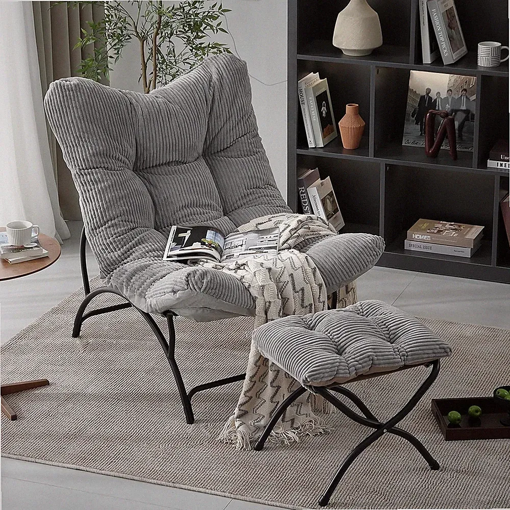 Modern Accent Chair with Ottoman, Upholstered Comfy Lounge Recliner Sofa