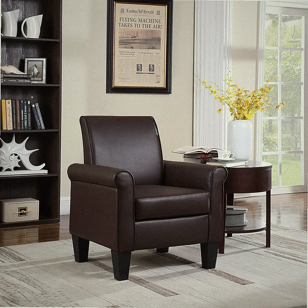 Modern Faux Leather Accent Single Sofa Chair Uplostered Living Room Arm Chairs