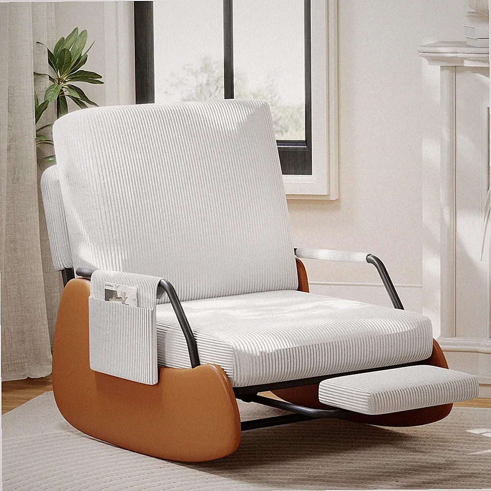 Modern Glider Rocking Chairs, Adjustable Recline Accent Lounge Chair with Ret...