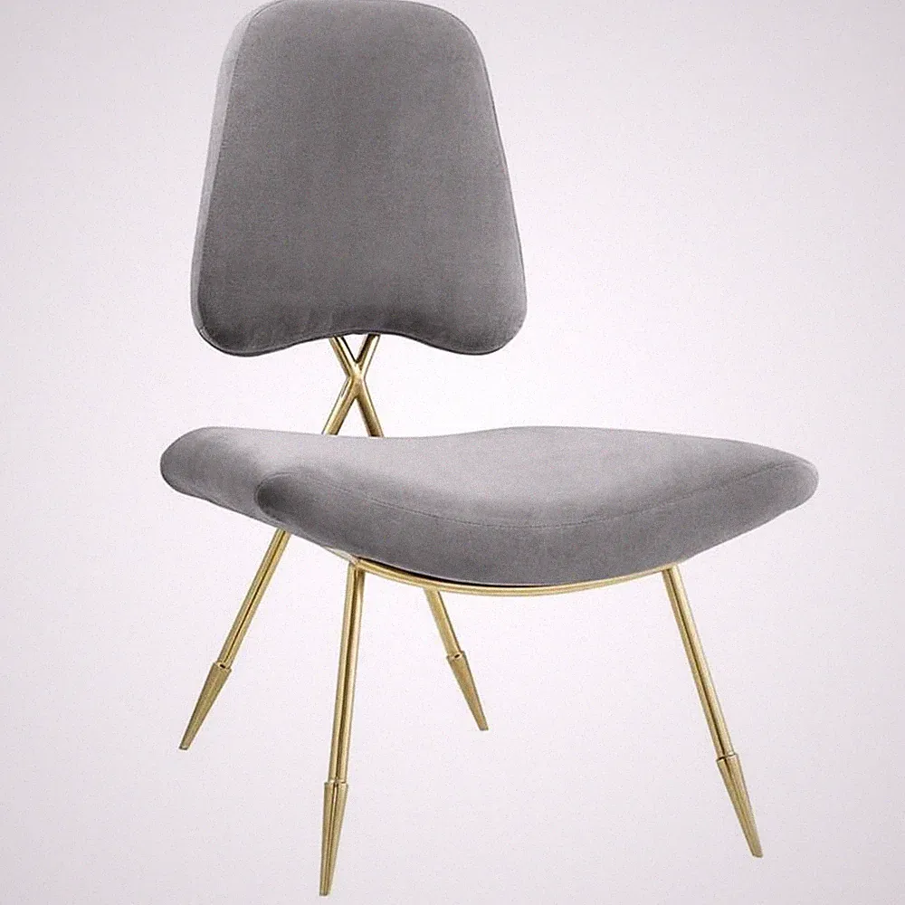 Modway Ponder Performance Velvet Lounge Chair in Gray and Gold