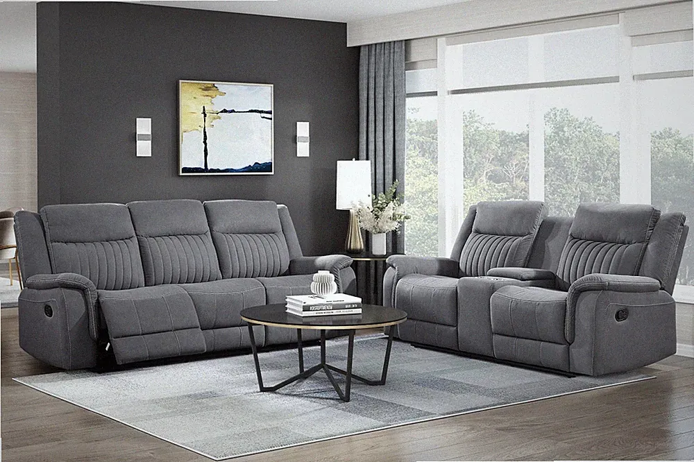 NEW 2PC Sofa and Loveseat Gray Microfiber Modern Living Room Recliner Set