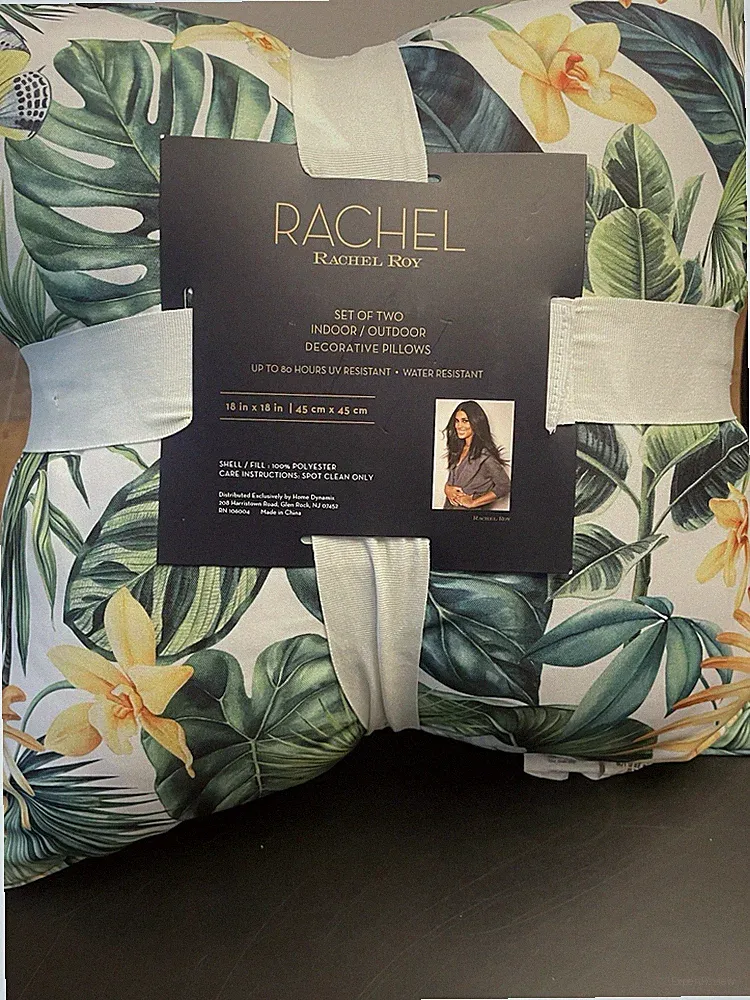 New Rachel Roy Set Of 2 Indoor/outdoor Palm Leaf tropical decorative pillows
