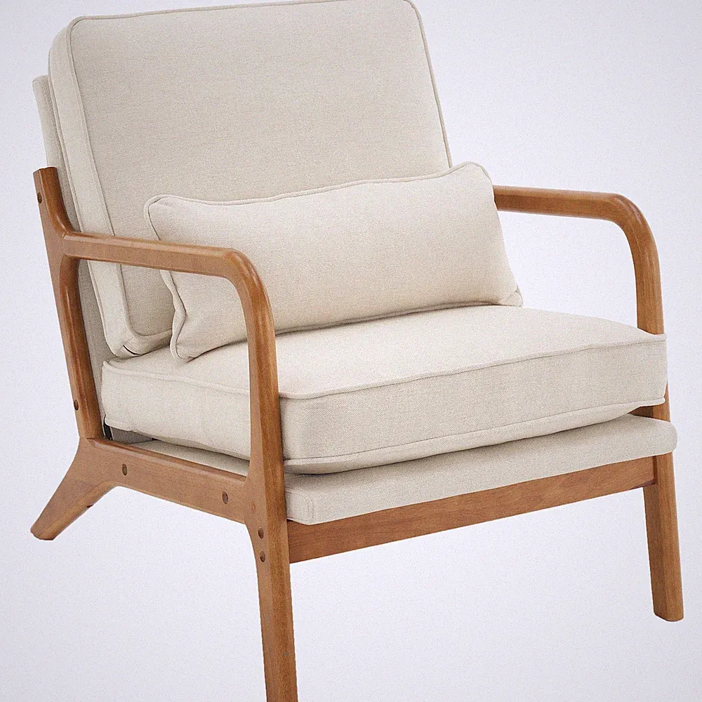 Oak Armrest Oak Upholstered Single Lounge Chair Indoor Lounge Chair Off-White