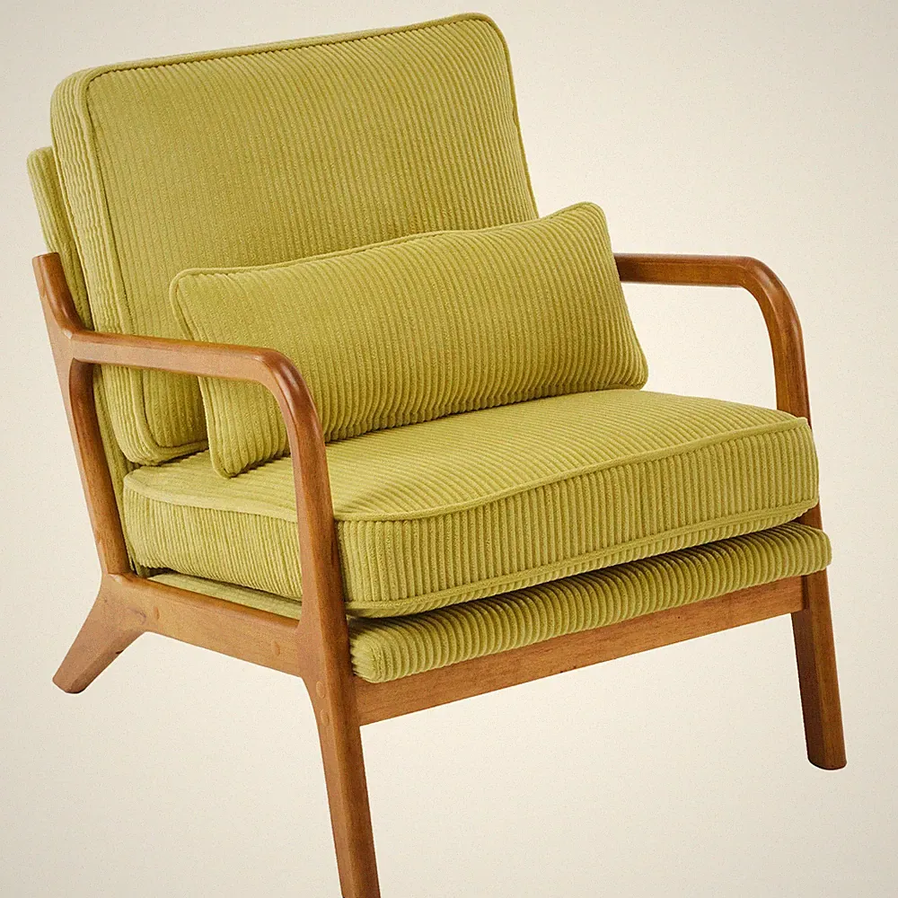 Olive Green Corduroy Upholstered Indoor Lounge Chair, (330LBS Weight Capacity)