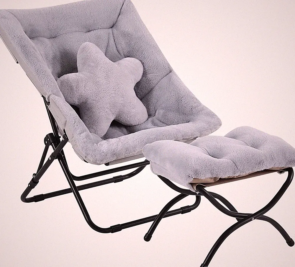 Oversized Faux Fur Saucer Chair with Ottoman & Pillow - Grey Lounge Chair