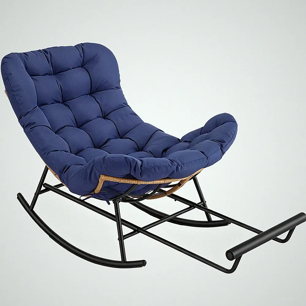 Oversized Papasan Rocking Chair w/ Extendable Footrest Cushion In/Outdoor Patio
